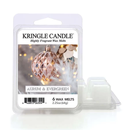Wax melts Kringle Candle Aurum & Evergreen 64 g, pack de 6 piezas de cera de soja en su envase original