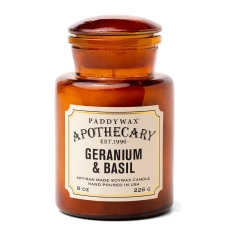 Vela perfumada Paddywax Apothecary Geranium + Basil 226 g en tarro de cristal ámbar