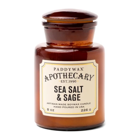 Vela perfumada Paddywax Apothecary Sea Salt + Sage 226 g en tarro de cristal ámbar