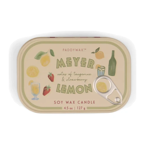 Vela perfumada Paddywax Bistro Meyer Lemon 127 g en lata ilustrada estilo lata de sardinas