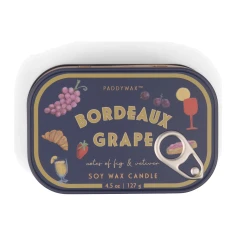 Vela perfumada Paddywax Bistro Bordeaux Grape 127 g en lata ilustrada estilo lata de sardinas