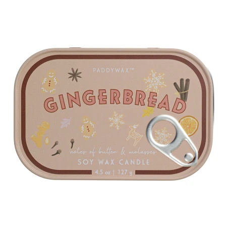 Vela perfumada Paddywax Bistro Gingerbread 127 g en lata ilustrada estilo lata de sardinas