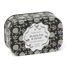 Vela perfumada Paddywax Cherie Black Fig & Olive 127 g en lata estampada negra con flores blancas