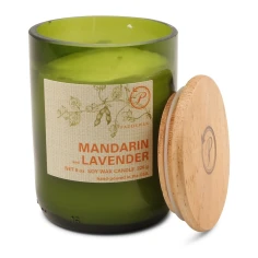 Vela perfumada Paddywax Eco Green Mandarin & Lavender 226 g en vaso de vidrio reciclado verde con tapa de madera