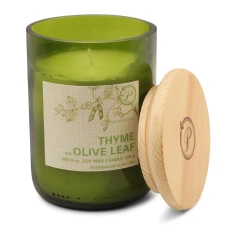 Vela perfumada Paddywax Eco Green Thyme & Olive Leaf 226 g en vaso de vidrio reciclado verde con tapa de madera
