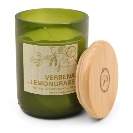 Vela perfumada Paddywax Eco Green Verbena & Lemongrass 226 g en vaso de vidrio reciclado verde con tapa de madera