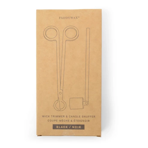 Caja de regalo de cartón kraft del set cortamechas y apagavelas Paddywax en negro