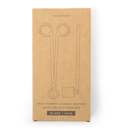 Caja de regalo de cartón kraft del set cortamechas y apagavelas Paddywax en negro