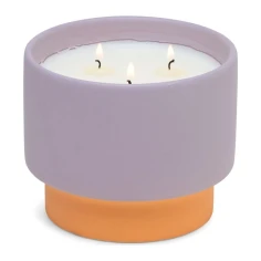Vela perfumada Paddywax Colour Block Violet & Vanilla 453 g de 3 mechas en cerámica lila y naranja