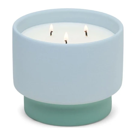 Vela perfumada Paddywax Colour Block Saltwater Suede 453 g de 3 mechas en cerámica azul y verde azulado