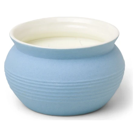 Vela perfumada Paddywax Santorini Rosemary Sea Salt 368 g de 3 mechas en cuenco de cerámica azul claro