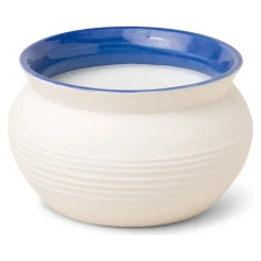 Vela perfumada Paddywax Santorini Cliff & Hinoki Wood 368 g de 3 mechas en cuenco de cerámica crema con interior azul
