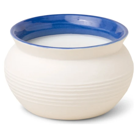 Vela perfumada Paddywax Santorini Cliff & Hinoki Wood 368 g de 3 mechas en cuenco de cerámica crema con interior azul