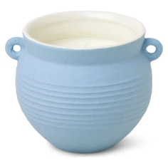 Vela perfumada Paddywax Santorini Rosemary Sea Salt 240 g en tinaja de cerámica azul claro con asas