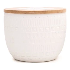 Vela perfumada Paddywax Sonora Cotton & Teak 283 g de 3 mechas en vaso de hormigón blanco con tapa de madera
