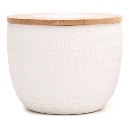 Vela perfumada Paddywax Sonora Cotton & Teak 283 g de 3 mechas en vaso de hormigón blanco con tapa de madera