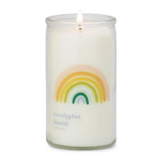 Vela perfumada Paddywax Spark Rainbow Eucalyptus Santal 141 g en vaso de cristal con arcoíris estampado