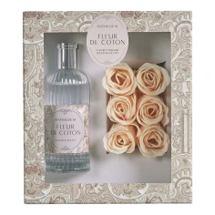 Estuche de regalo Fleur de Coton de Mathilde M. con agua de colonia 100 ml y 6 rosas de jabón