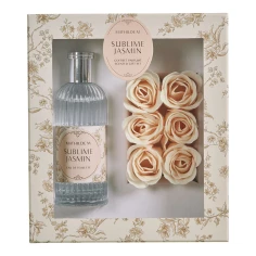 Estuche de regalo Sublime Jasmin de Mathilde M. con agua de colonia 100 ml y 6 rosas de jabón