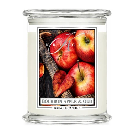 Vela Kringle Candle Bourbon Apple & Oud de 3 mechas en bote grande de cristal de 623 g