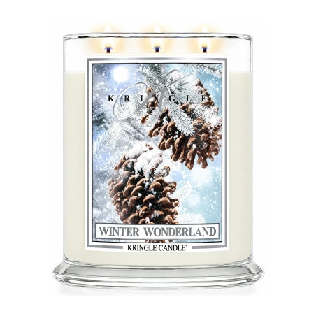 Vela Kringle Candle Winter Wonderland de 3 mechas en bote grande de cristal de 623 g encendida
