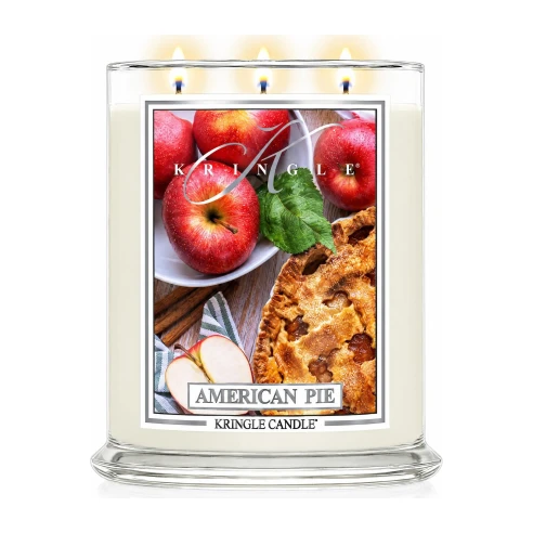 Vela Kringle Candle American Pie de 3 mechas en bote grande de cristal de 623 g encendida