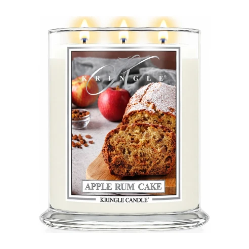 Vela Kringle Candle Apple Rum Cake de 3 mechas en bote grande de cristal de 623 g encendida