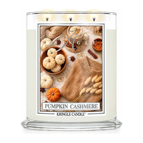 Vela Kringle Candle Pumpkin Cashmere de 3 mechas en bote grande de cristal de 623 g encendida