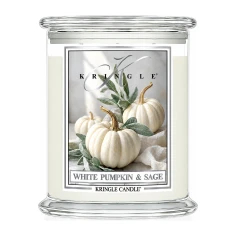 Vela Kringle Candle White Pumpkin & Sage de 3 mechas en bote grande de cristal de 623 g