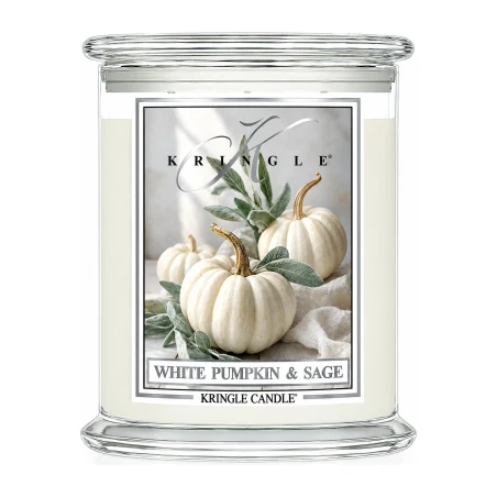 Vela Kringle Candle White Pumpkin & Sage de 3 mechas en bote grande de cristal de 623 g