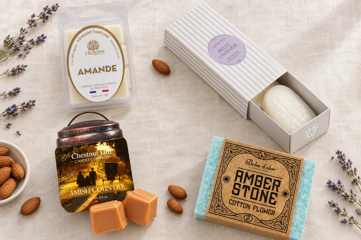Wax melts de Chestnut Hill, L'Échoppe Buissonnière y Mathilde M., y Amber Stone de Boles d'olor