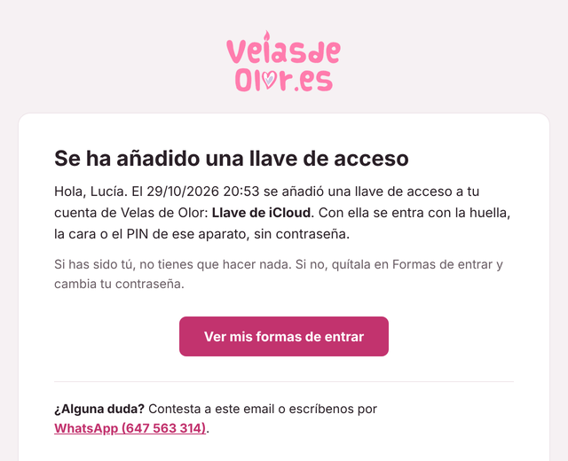 Email «Se ha añadido una llave de acceso»
