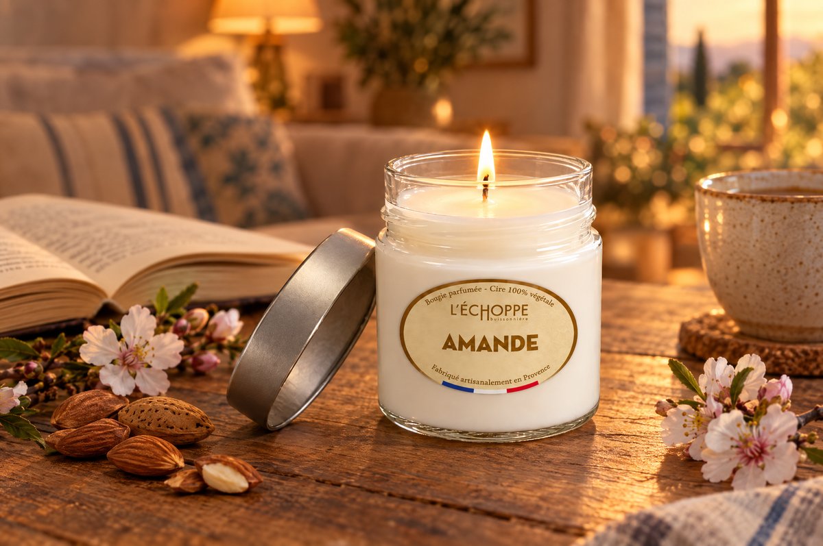 Vela perfumada Amande de L'Échoppe Buissonnière encendida